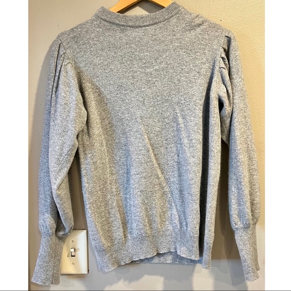 Iris & Ink Sweaters Iris Ink Grey Puff Sleeve Crewneck Sweater